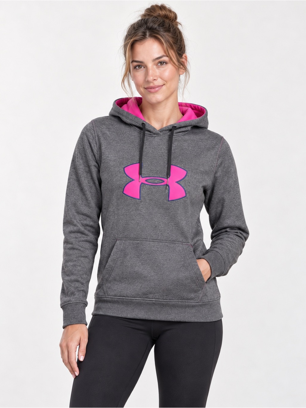 Under Armour Women’s Sz M Storm Armour Fleece Hoodie Gray Pink Big Logo Pullover